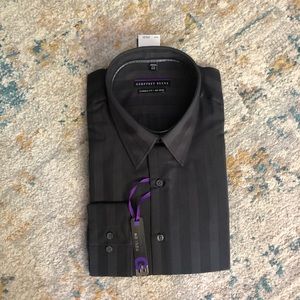 NWT Geoffrey Beene dark gray striped dress shirt. Size 17.5 32-33.